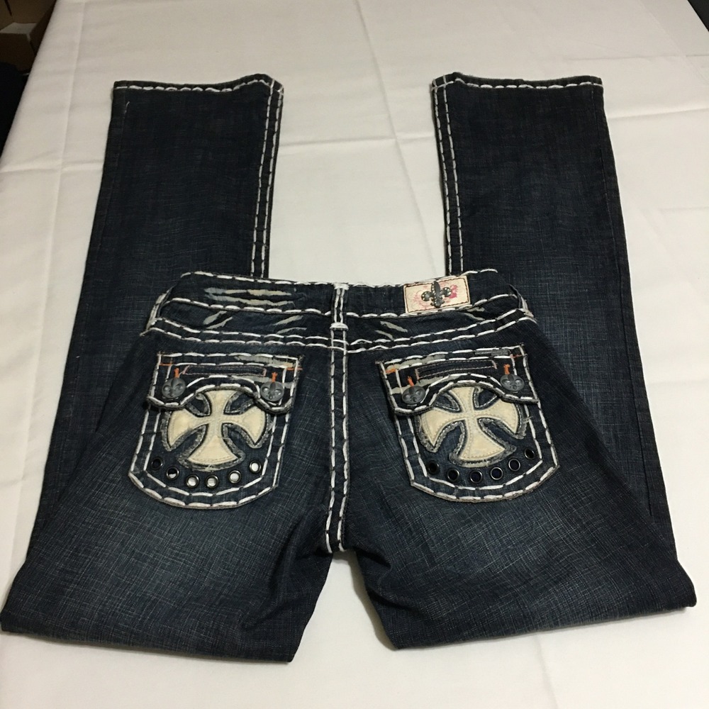 Laguna Beach Y2K Boot Cut Jeans Women Size 25 Blue Thick Stitch Cross